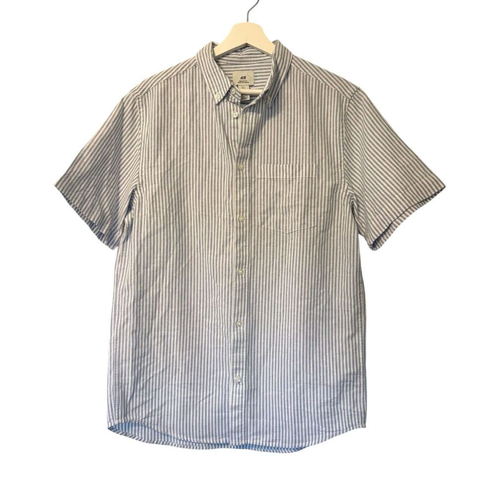 H&M Men's Casual Striped Shirt - Blue and White Size Small Casual Coastal NEW